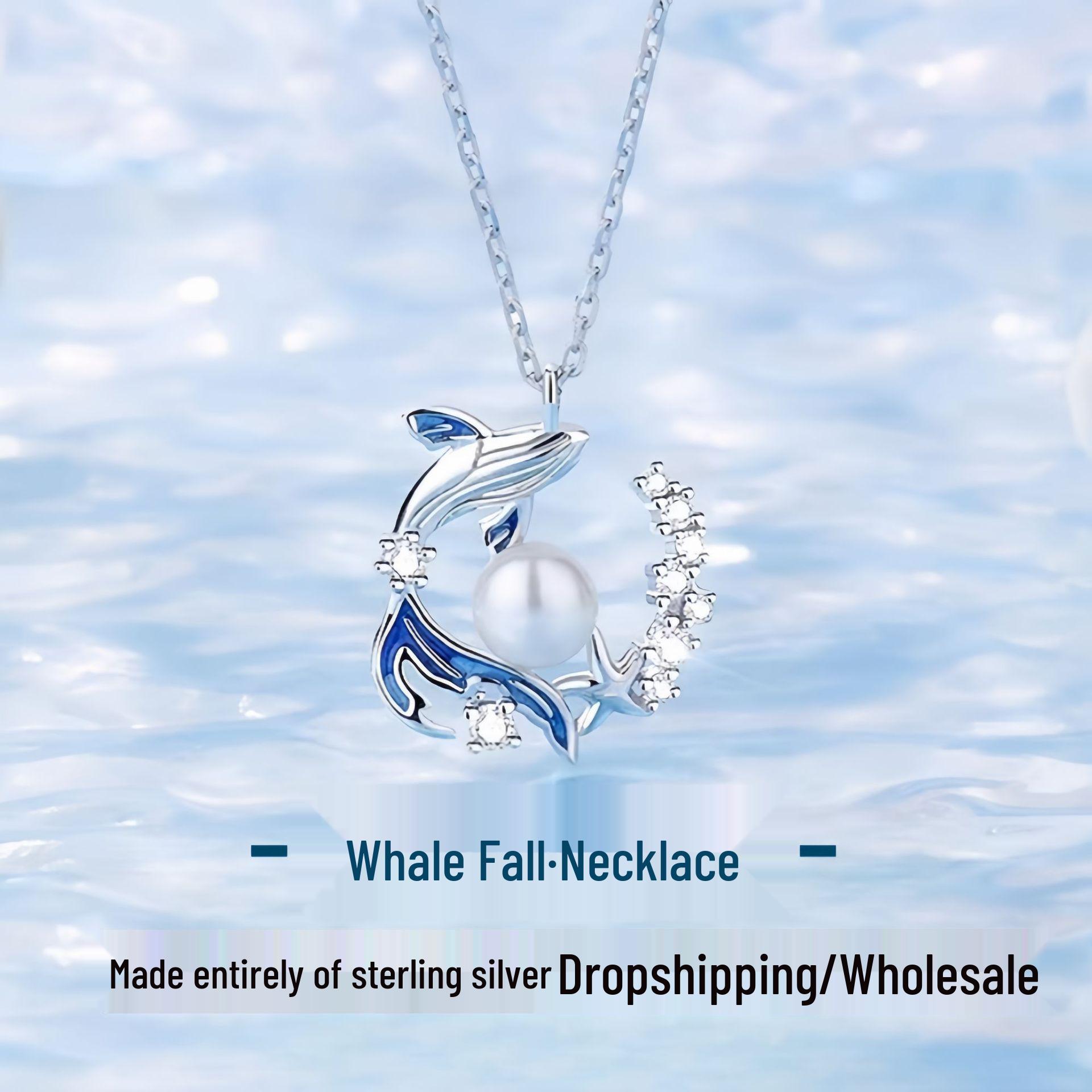 

Whale Fall 999 Sterling Silver Pearl Clavicle Necklace: Luxury Birthday or Anniversary Gift for Girlfriend or Bestie. 925 Silver