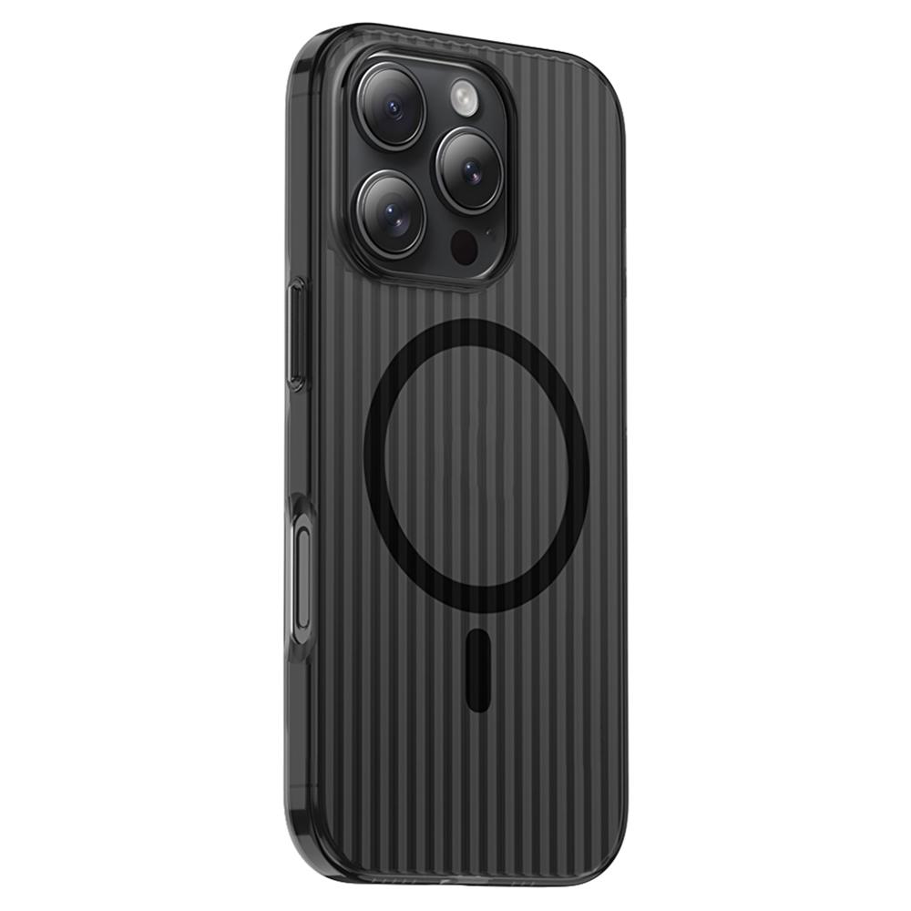For iPhone 16 Pro Max Magnetic Case Corrugated Design Clear Hard PC Phone Cover