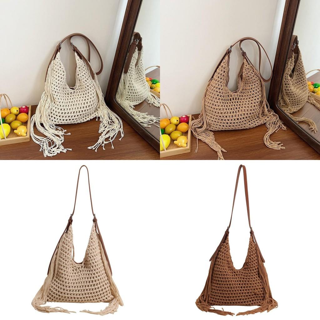 Vintage Style Wicker Handbag With Zipper Inner Pocket For Daily Casual Use