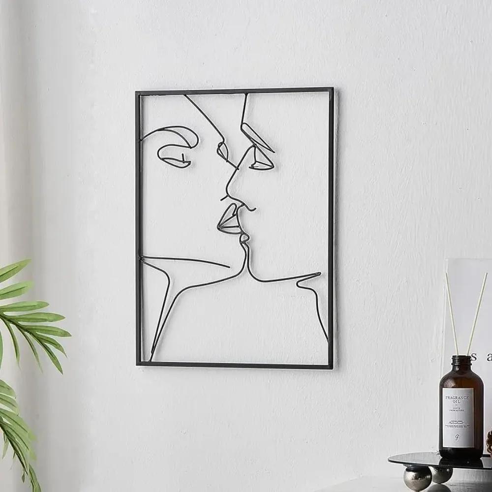 Nowoczesny minimalistyczny wystrój domu: Oszałamiająca abstrakcyjna sztuka ścienna do salonu Abstrakcyjny rysunek linii Metalowa sztuka żelazna