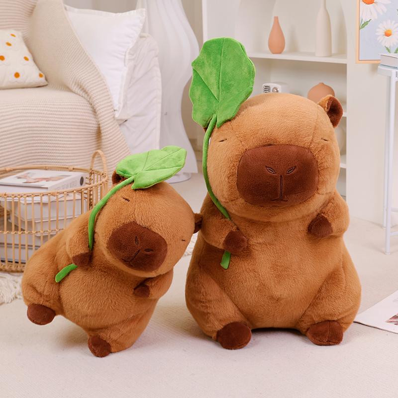 30/40/55cm Lustige Capybara Plüschtierpuppe Hält Lotusblatt Capybara Weiche Textur Plüschtier Heimdekoration Geburtstagsgeschenk Perfekt Für Jungen Und Mädchen