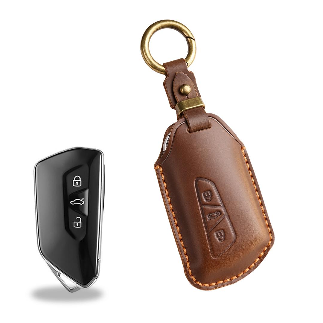 

[Volkswagen2021-2024] Кожаный чехол для ключа автомобиля ручной работы, подходит для Golf 8 Santana коричневый