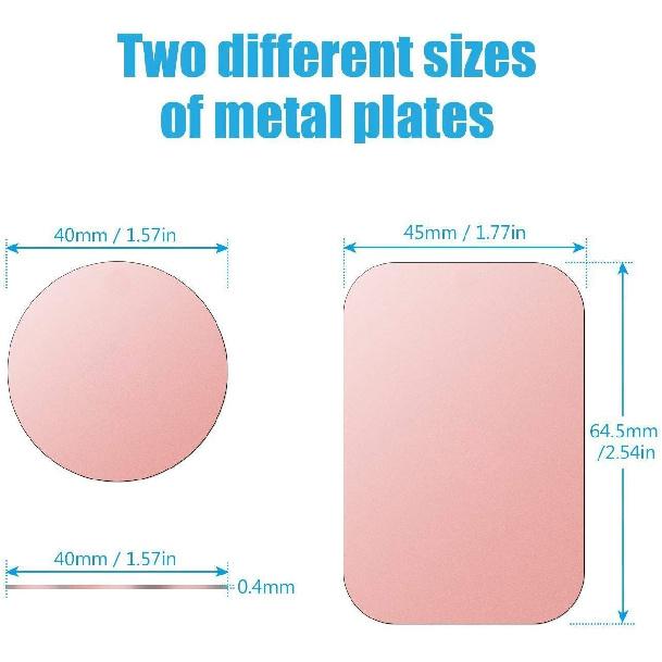 WixGear Mount Metal Plate with Adhesive for Magnetic Cradle-Less Mount -X4 Pack 2 Rectangle and 2 Round (Compatible with Magnetic mounts) (Rose Gold)