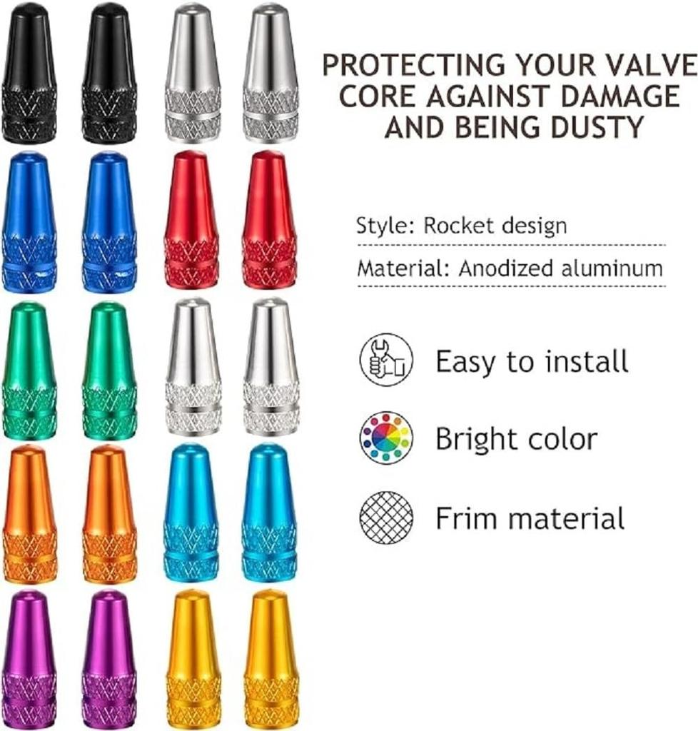 40 Pack Presta Valve Caps for Bicycle Multicolor Anodized Aluminum