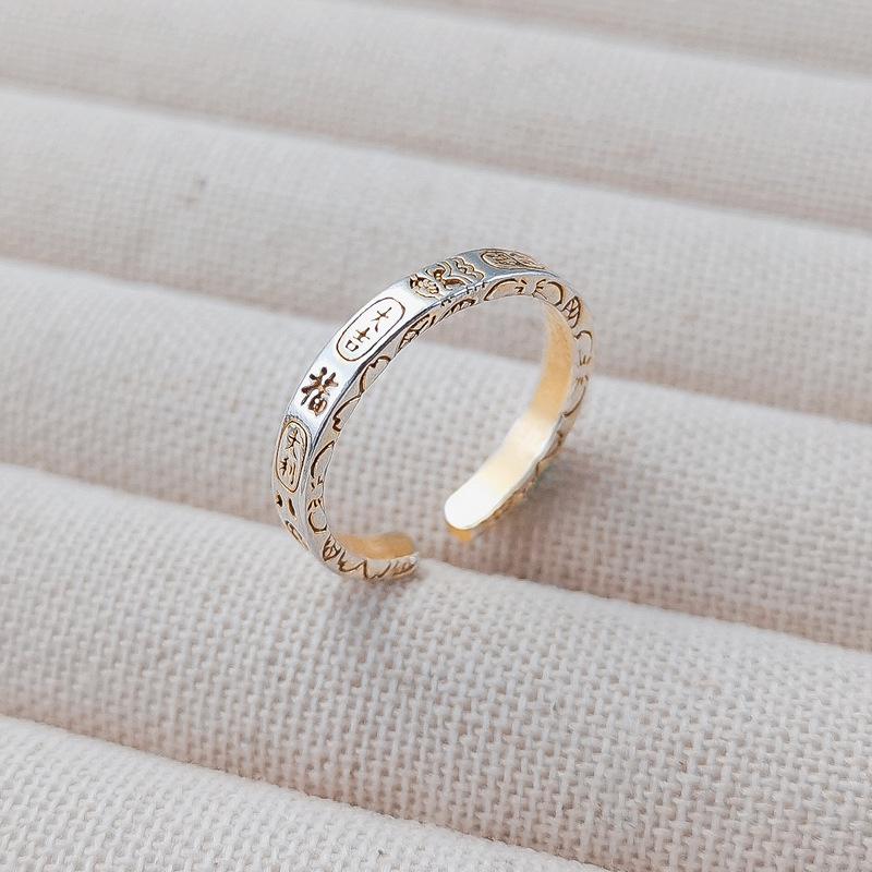 

Women s 999 Sterling Silver Fortune & Luck Open Ring, Gold-Plated, National Tide Style—Perfect Gift for Girlfriend Adjustable