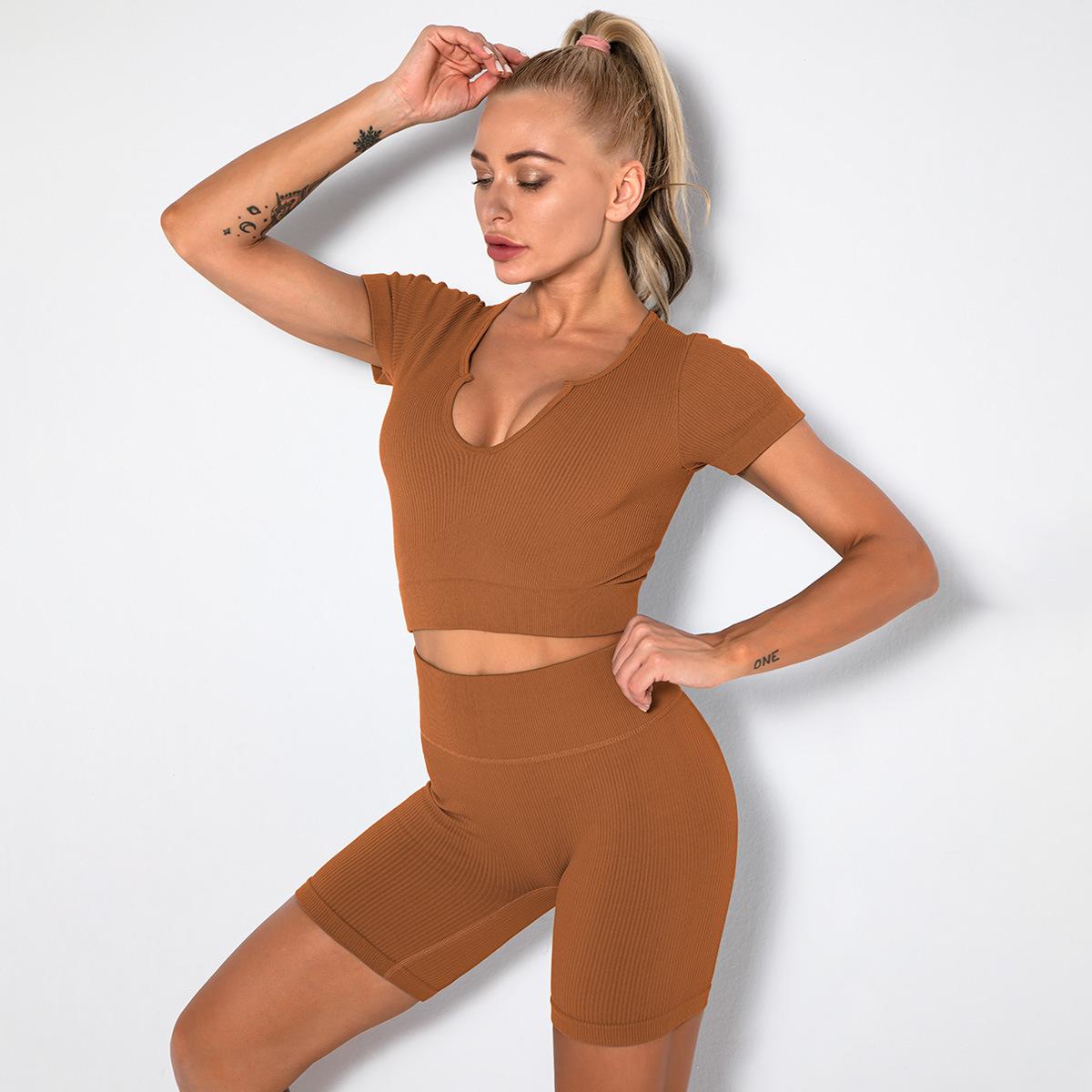 Женщины бесшовные трикотажные нити сексуальный спортивный бюстгальтер шорты с короткими — фото 19