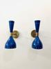 Italian Brass Wall Sconce: Mid Century Modern Shiny Blue Light Fixture