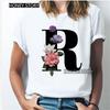 Kawaii English Alphabet Flowers Graphics Female T-Shirt 90S Summer Loose Short Sleeve Round Neck Female Tops Clothing