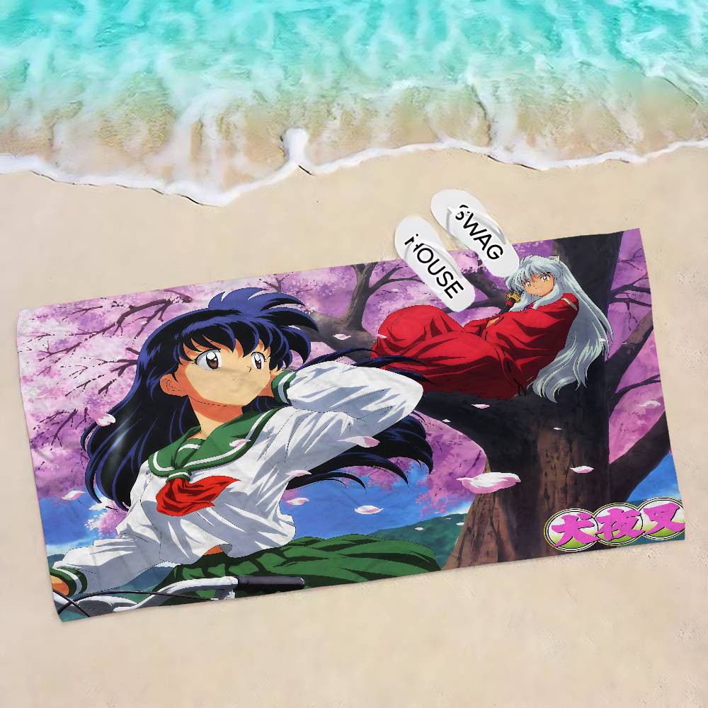 Asciugamano da Spiaggia Anime Inuyasha Asciugamani da Bagno Colorati per Ragazza Microfibra Asciugatura Rapida Senza Sabbia Spiaggia Yoga Spa Palestra Piscina