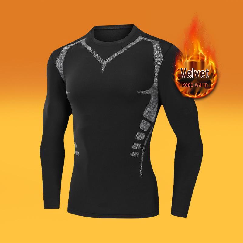 Men's Plus Velvet Quick-Dry High-Elastic Training and Running Set: Autumn/Winter Warm Fitness Tights and Base Layer.