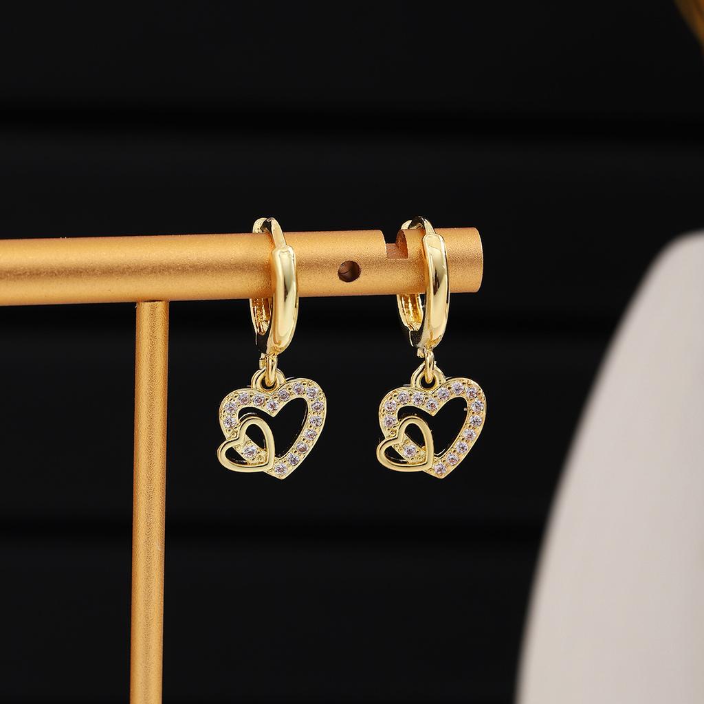 Personnalité Haut de Gamme Creux Super Brillant Boucle d'Oreille Couleur Or Dauphin Cœur Papillon Couronne Lune Pendants d'Oreille Zircon de Luxe