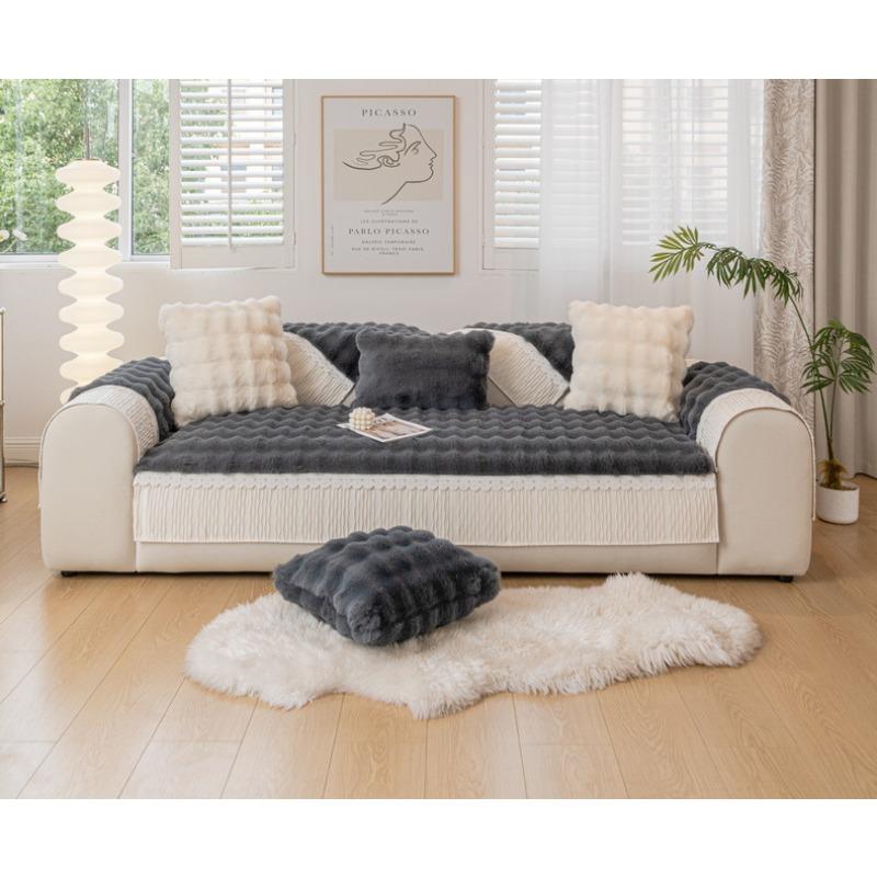 Rabbit Velvet Autumn and Winter Sofa Cushion Winter Thickened Plush Cushion Non-Slip Leather Sofa Cover New Cover Cloth