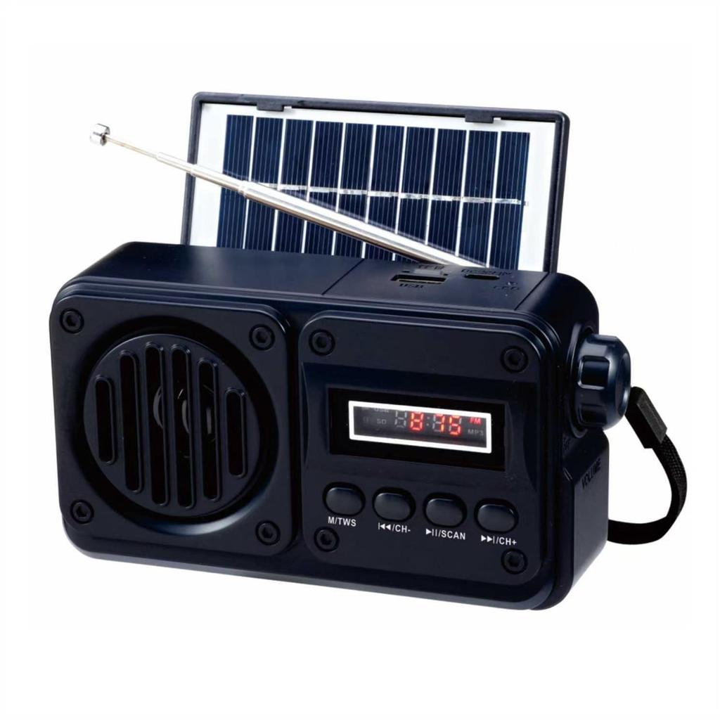 Solar-Powered Bluetooth Speaker with FM Radio, Card Slot, USB, and Multi-band Antenna