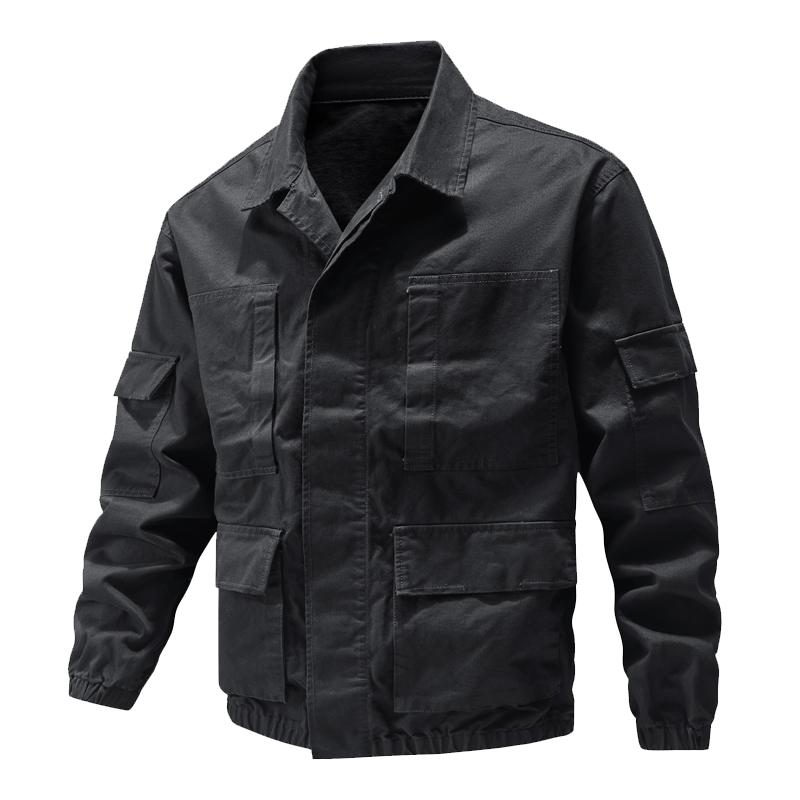 Washed American Retro Workwear with Multiple Pockets, Men s Spring and Autumn Loose Jacket M чёрный
