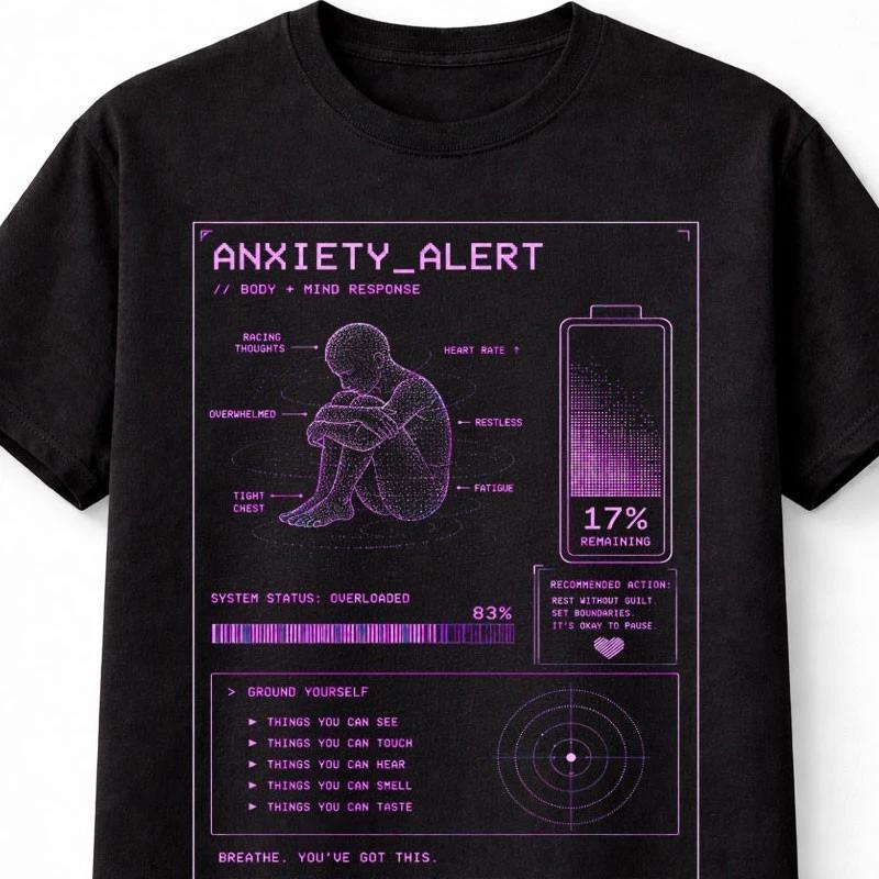 Anxiety Alert Cyber Y2K Unisextal Health Glitch Futuristic Unisex TShirt S