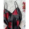 Valentine's Day Red Lip Print Satin Slip Nightdress V Neck Backless Mini Sleep Dress Women's Sleepwear Dresses