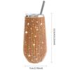 6oz Glänzender Diamant-Becher Bling Strass-Weinglas mit Strohhalm Edelstahl Isoliert Vakuum Champagnerbecher Tasse Eiform