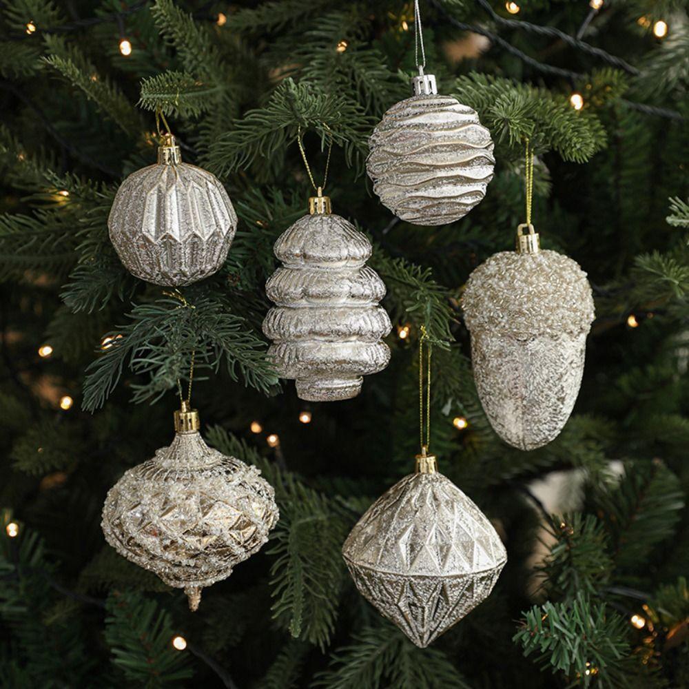Light Gold Christmas Balls Pendants Plastic Shatterproof Xmas Tree Hanging Pendants Pinecone Merry Christmas Decor Hotel Mall