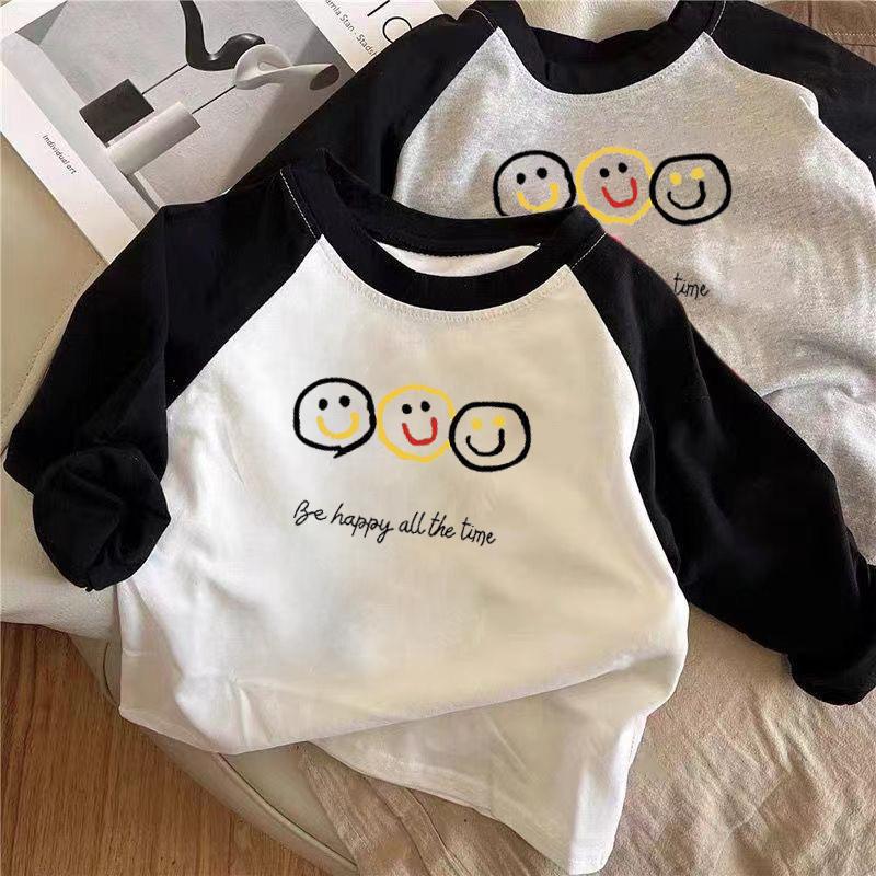 Korean Style Kids Cotton Long-Sleeve T-Shirt - Unisex 120 cm