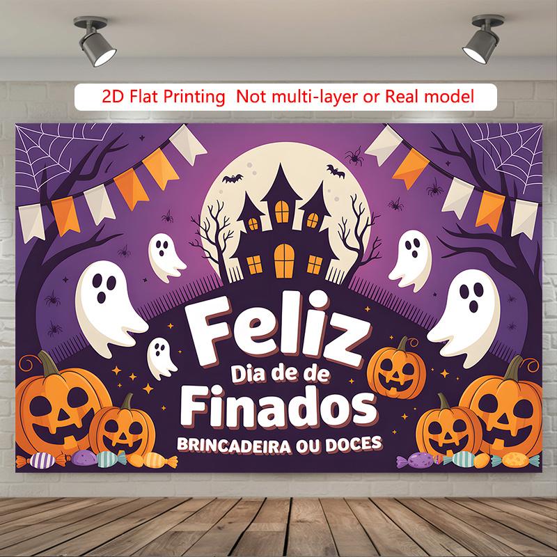 Party Backdrop Halloween Flat Haunted House Scary Ghosts Pumpkins Photo Background Decor Party Decor