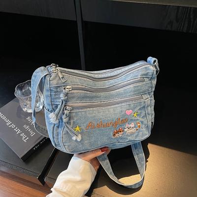 Women's Embroidered Denim Bag Lightweight Crossbody Bag