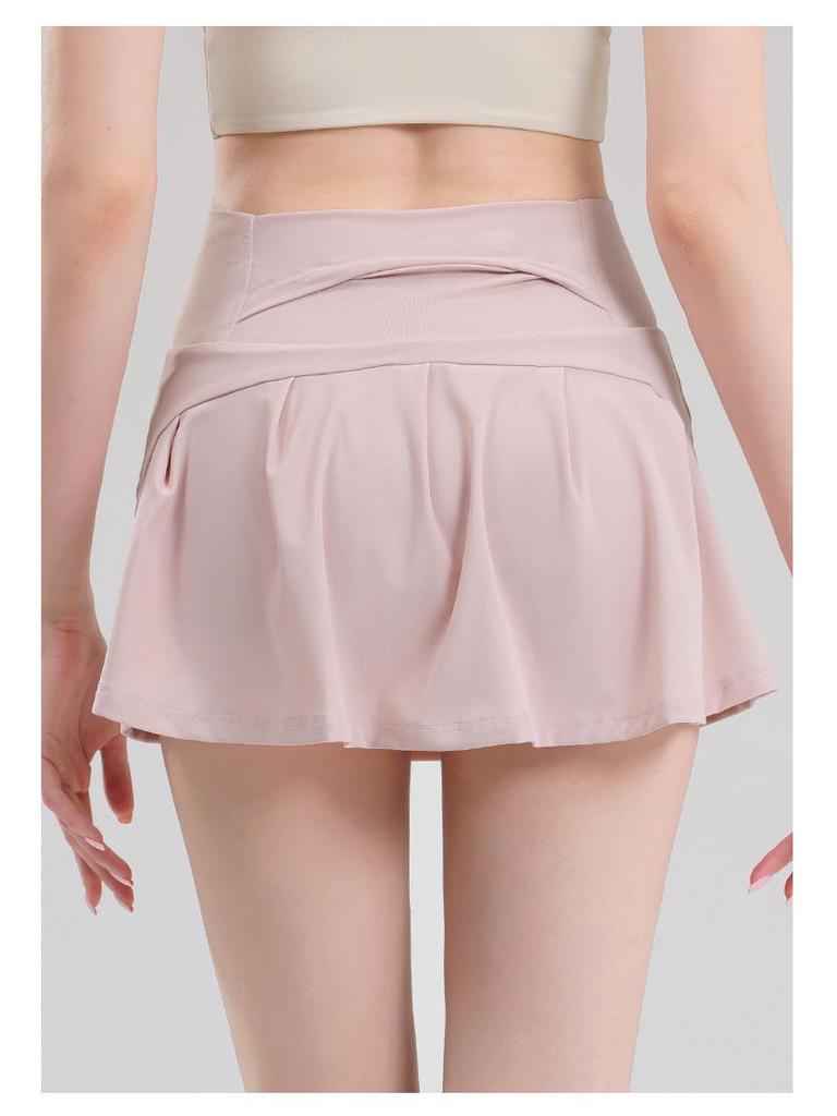 A-line High Waist Pleated Skorts with Lining - Summer Cool Anti-Exposure Running Tennis Yoga Fitness Shorts