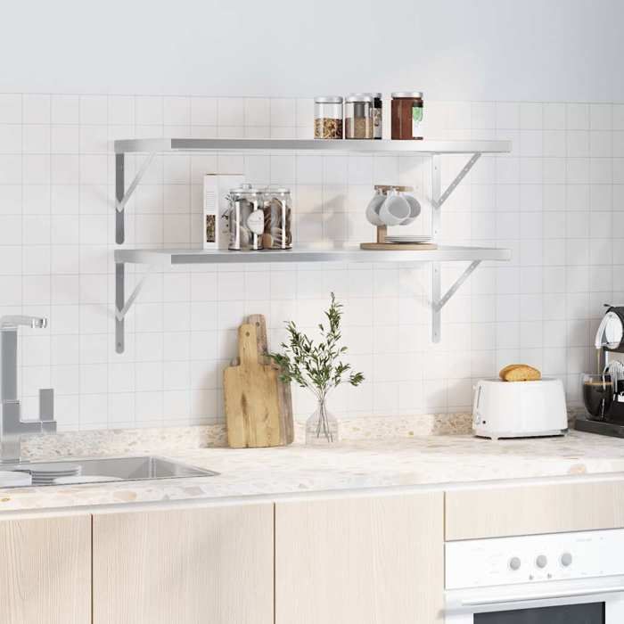 VidaXL Wall Shelves 2 Pcs 100x40 Cm Silver Stainless Steel, Floating Shelf, Wall Display Shelf, Panel 3214502