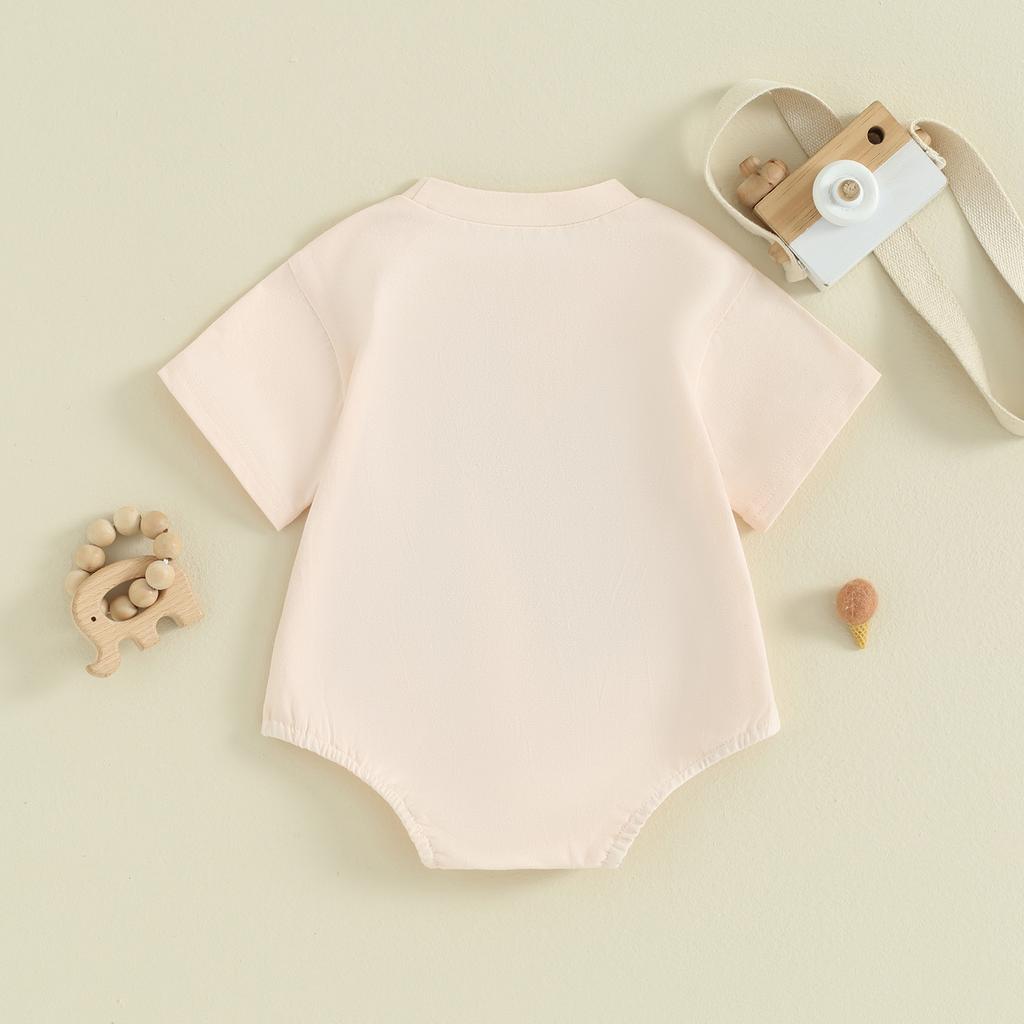 Baby Girls Boys Rompers Fuzzy Letter Embroidery Crew Neck Short Sleeve Infant Bodysuits Summer Clothes Jumpsuits