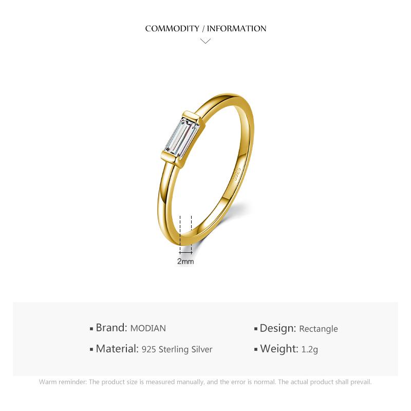 MODIAN 925 Sterling Silver Fashion Emerald Cut Shiny Clear CZ Wedding Female Rings for Women Simple Rectangle Ring Fine Jewelry