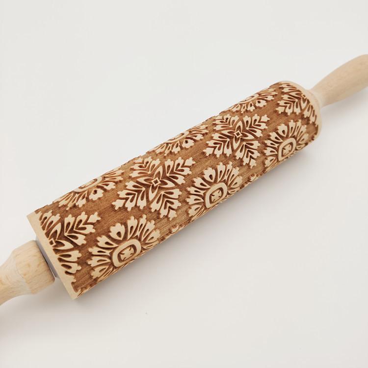 1 Pcs Wooden Sunflower Embossed Rolling Pin with Pattern for Kitchen Pastry Baking Tools Deep Engraving Cookies Stamp Tool