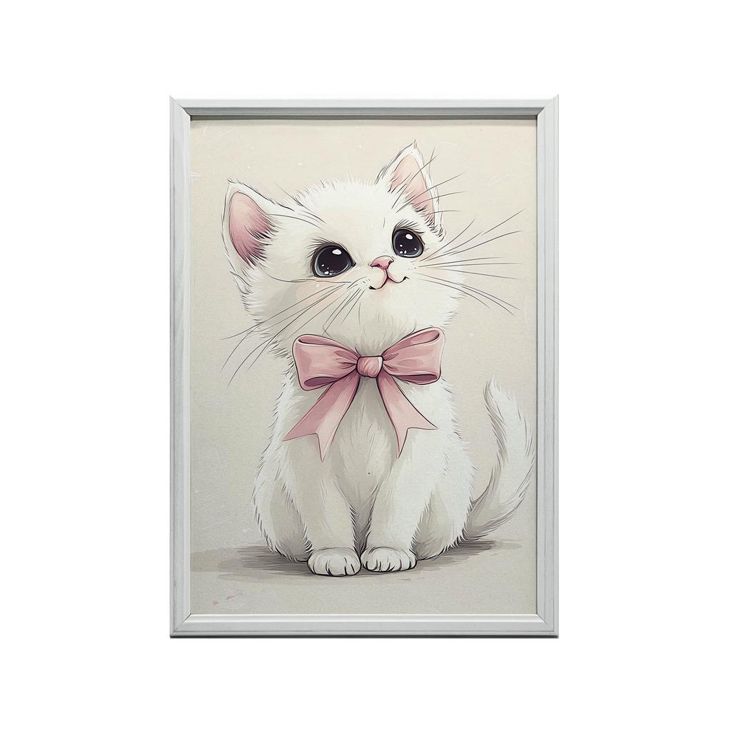 Plakat Urocza Kotek Z Różową Kokardką Plakat Urocza Kotek Z Różową Kokardką, 40X50 Cm, Bez Ramy, Papier Matowy 230 Gsm