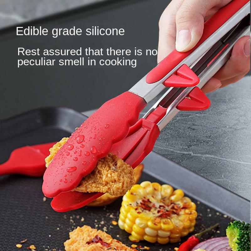 

16-дюймовый устойчивый к высоким температурам и противоскользящий силиконовый кронштейн, зажим для барбекю, зажим для еды, зажим для еды из нержавеющей стали с защитой от ожогов, зажим для хлеба