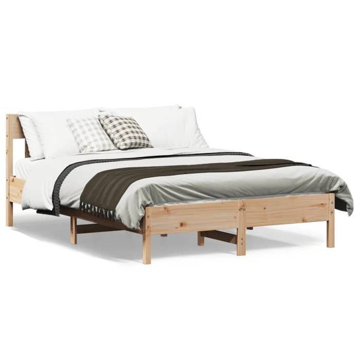 VidaXL Bed Frame with Headboard 140x200 Cm Solid Pine Wood 842646