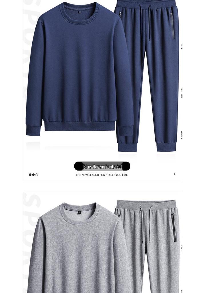 Unisex Spring & Autumn Casual Sports Set: Solid Color Round Neck Hoodie & Breathable Pants, Plus Size Loose Fit Two-Piece