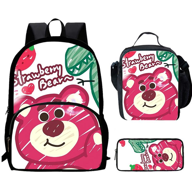 Strawberry Bear School Bag High Definition Printing Multi-Function Oxford Lightweight Backpack
