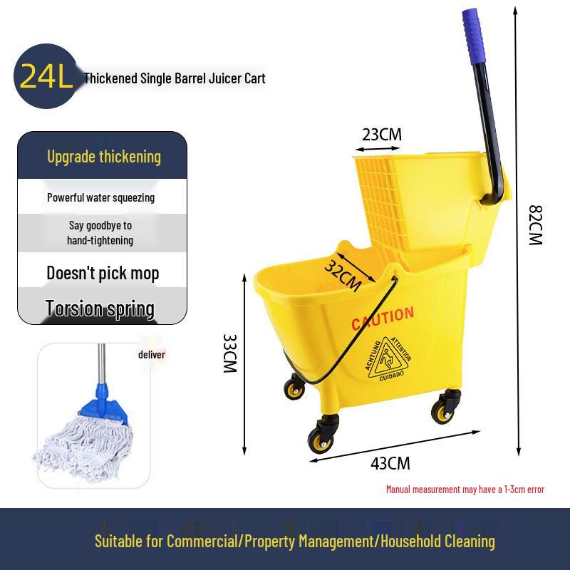 Durable Iron Wheeled Mop Bucket with Juicing Water Cart for Hotel Cleaning