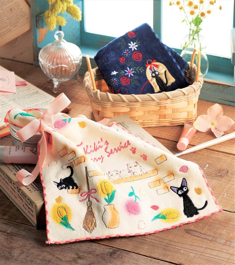 Marushin Hand Ghibli Delivery 25 x 25 Take a Break 1005036500 Towel, Kiki's Service, Jiji, cm, "Let's Together," 100% Cotton,