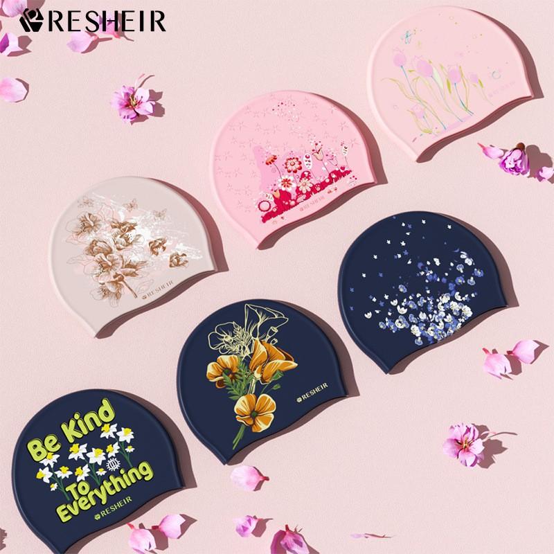 Swimming Cap Women Adult Waterproof Comfortable Enlarged Head Korean Fashion Printed Silicone