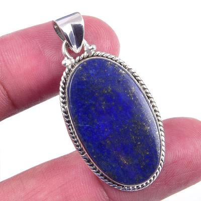 Natural Lapis Lazuli Gemstone 925 Solid Sterling Silver Gift Pendant 1.75" M4W16