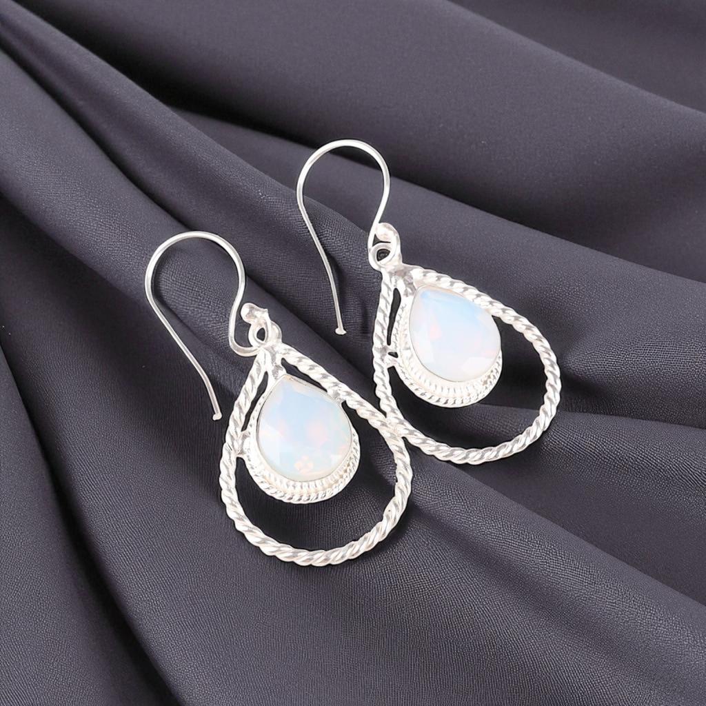 Milchiger Opal Edelstein 925 Sterlingsilber Schmuck Handgefertigte Damenohrringe 1,70" EE-96-17