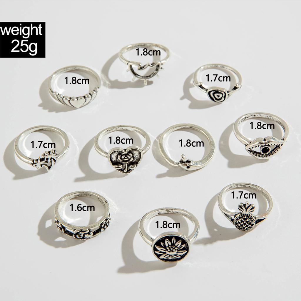 European and American Bohemian Starfish Scallop Ring Beach Style Coconut Tree Butterfly Carved Vintage Ring Set