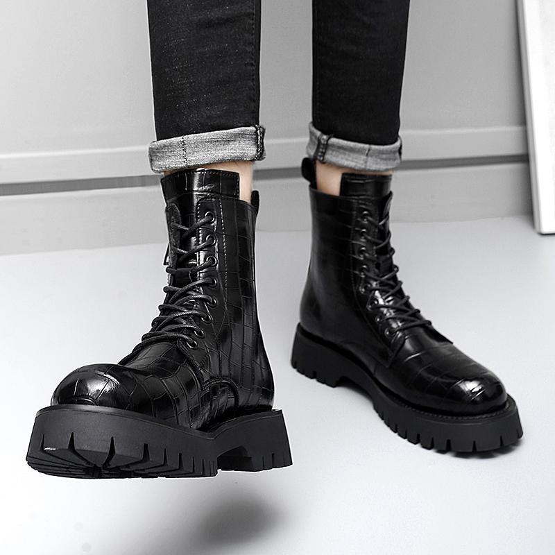 Designer Men's Fashion Party Banquet Wear Autumn Winter Boots Tide Platform Shoes Cowboy Ankle Boot Original Leather Botas