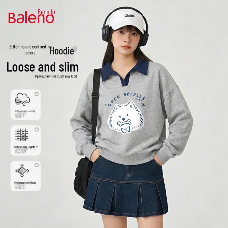 Baleno Women s BNL Puppy Print Polo Collar Sweatshirt L