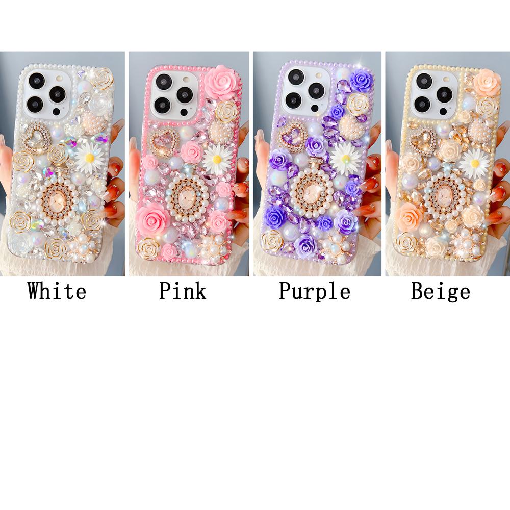 Glitter Bling Floral Phone Case For VIVO V50 Lite Pro V50E V29E V40E V30E V27E 4G 5G 3D Rose Pearl Rhinestone Cover Girls Gift