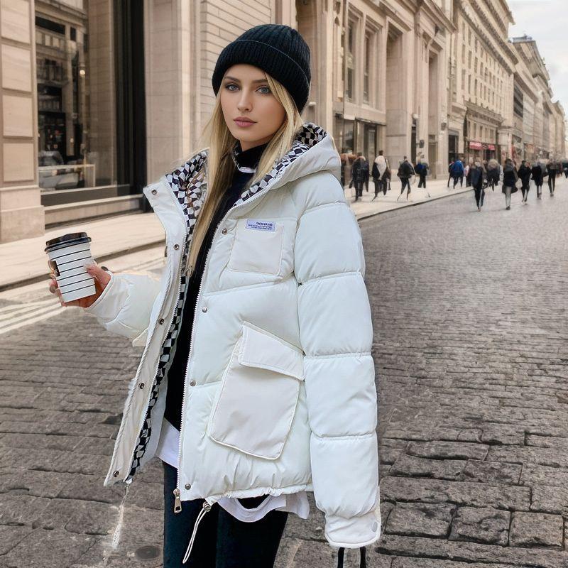 Doudoune Brillante Courte Pour Femme - Manteau D'hiver Matelassé Avec Col Fausse Fourrure, Chaude Et Tendance
