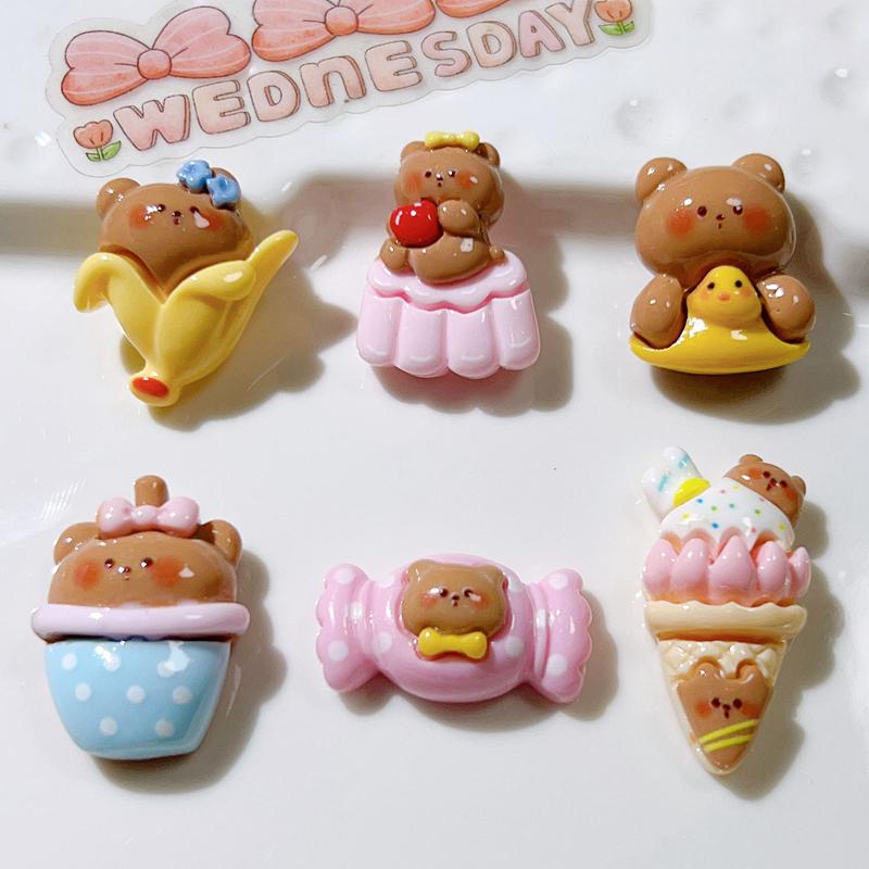 10 Pcs New Mini Cute Cartoon Bear Cake Ice Cream Series Resin Scrapbook Diy Jewellery Hairpin Decorate Accessories Craft A87