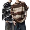 European Plus Size Mink Velvet Striped Knit Men's Sweater - Soft, Fluffy, Trendy for Autumn/Winter