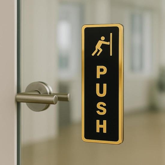Push–Pull Door Sign – Self‑Adhesive Acrylic (Black/Gold),  Ideal for Offices, Restaurants, Hotels, Homes (Verticle Golden)