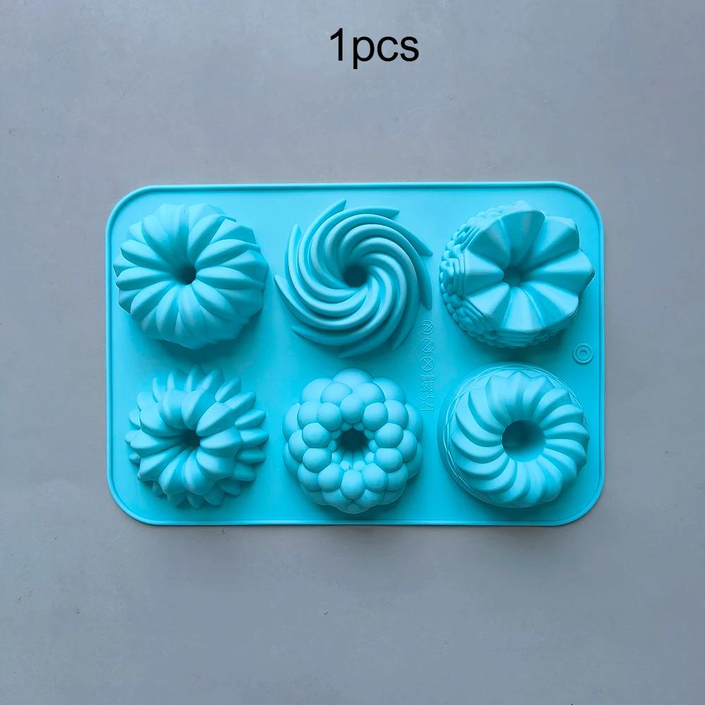 DIY Multicolor Silicone Donut Baking Mold 6 Cavity Flower Swirl Design Doughnut Cake Muffin Mousse Tray Oven Baking Tool