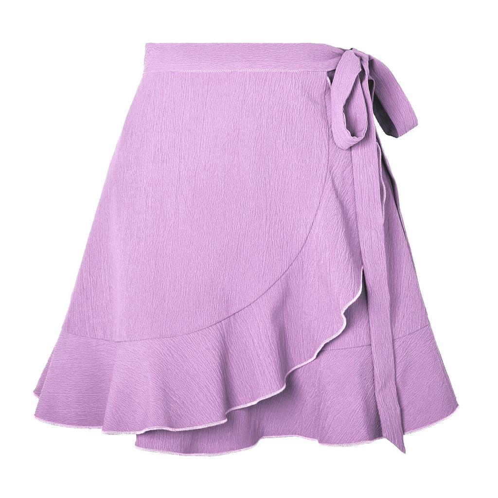 Women Mini Skirt High Waist Ruffles Bow-knot Lace Up A-line Dress-up Soft Dating Party Lady Skirt